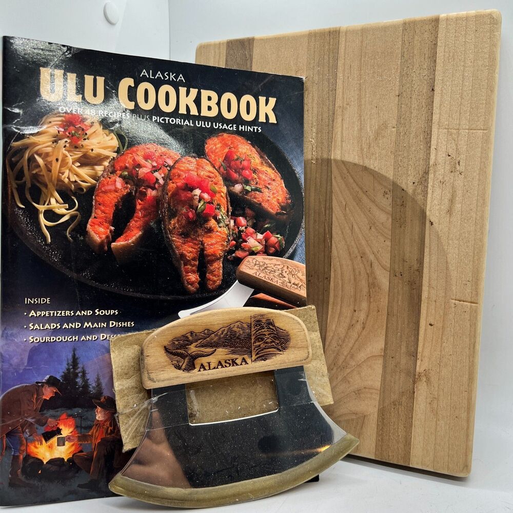 ulu knife and cookbook alaska wood board